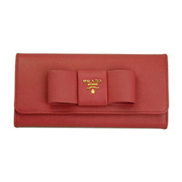 Prada Fold Long Wallet Pass Case Embossed Leather SAFFIANO FIOCCO - Picture 1 of 4